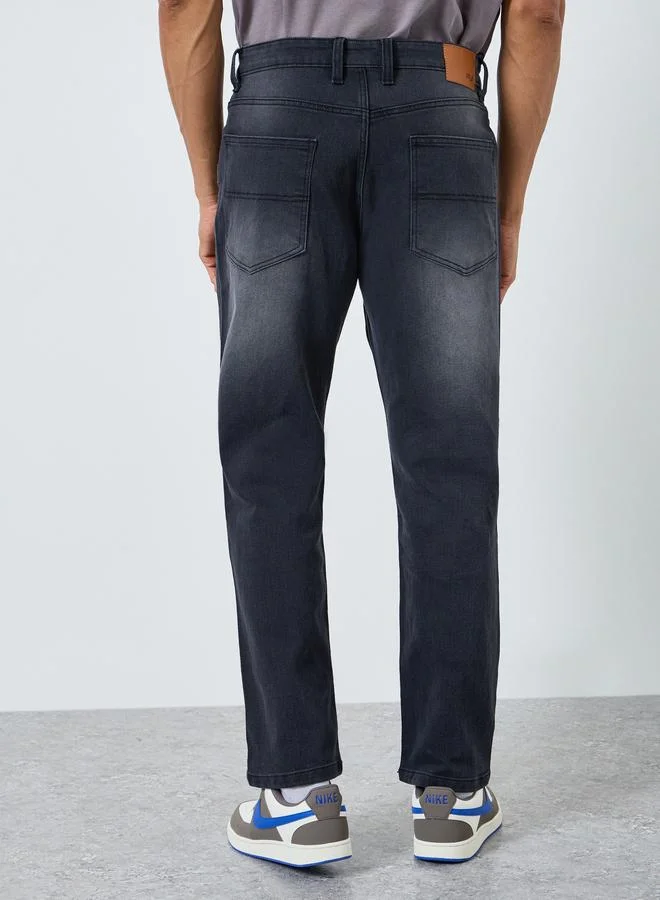 Styli Men Black Relaxed Fit Faded Jeans